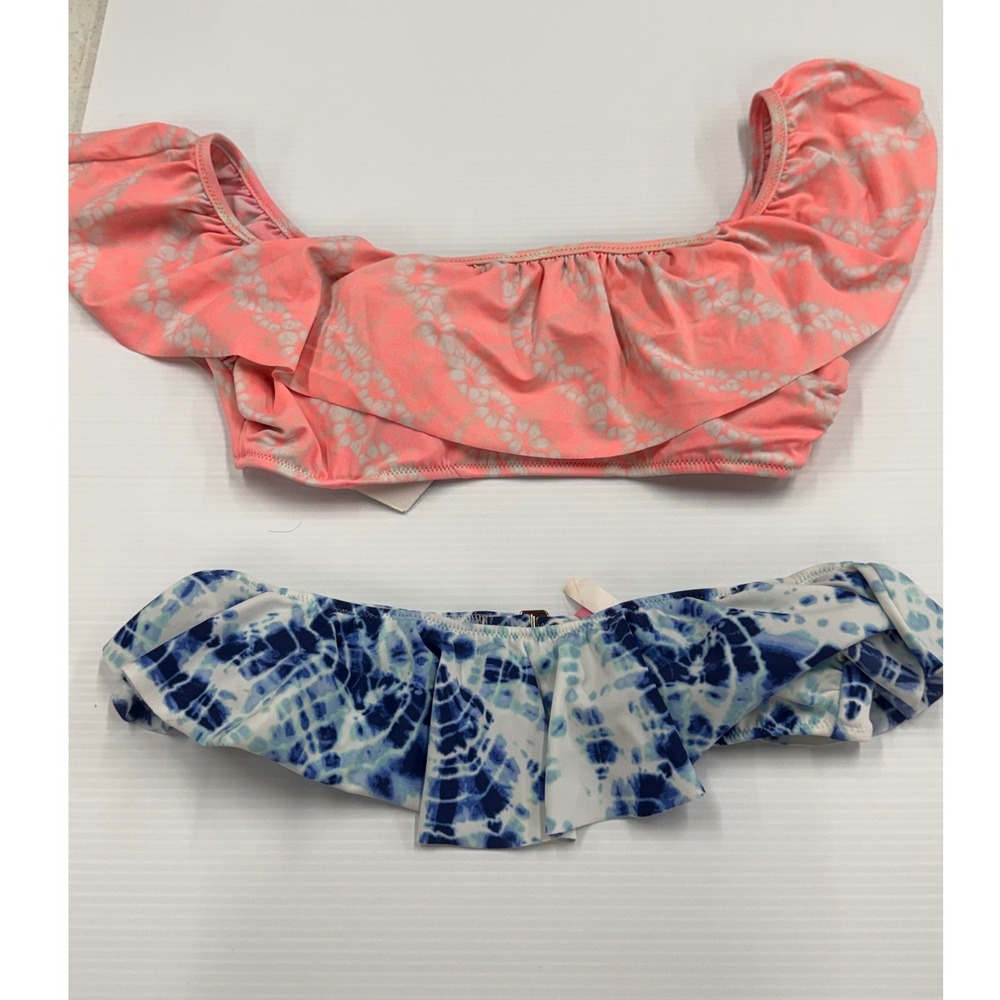 Victorias Secret Flounce Bikini Top Set Pink Blue Tie Dye Ruffle M Lot of 2